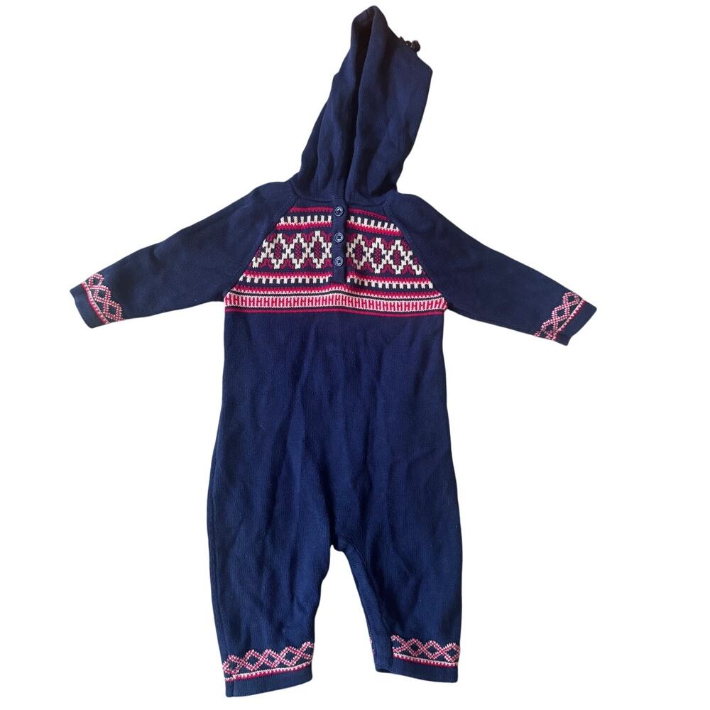 Hanna Andersson | Cotton Unisex Navy Blue Folk Tale Knit Romper | 6-12 Months